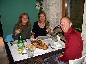 Kelly, Paula and I enjoying a Peka (traditional Croatian dish) platter. Veal and potatoes -- yummmm it was good!