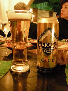 Enjoying dinner at our hotel - Kevin and Dad Klocke sampling the Sakara Gold Egyptian beer.