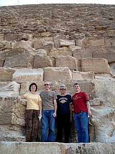Posing for a photo before we enter the pyramid. Each of those blocks weighs more than a ton (2000 pounds).