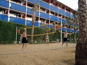 We got to play some two-on-two volleyball, and then later we played some four-on-four when a group of four (non-English-speaking) Russians came along. Kelly and I were very happy to get to play!