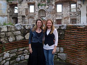 Paula and Kelly posing for a photo inside the Dicoletian Palace