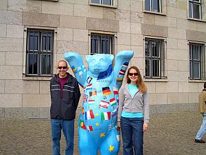 Posing next to a Berlin Bear, the icon of the city. There are Bear statues like this throughout the city; I guess you can compare them to the Cincinnati pigs...