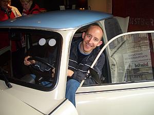 At the DDR Museum, I'm in a Trabant - the vehicle produced by East Germany. Many people waited on a waiting list for 15 years to get one of these cars!  (DDR = Deutsche Democratic Republic i.e. German Democratic Republic i.e. East Germany). The museum showcased life in East Germany from 1960-1989.