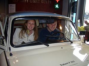 Kelly and Kevin in the Trabant.