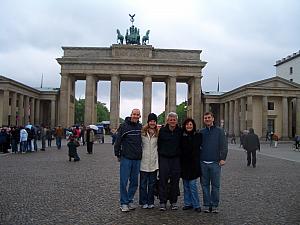 Family photo at the Brandenburg Gate. It's raining a bit on us, but you can't tell here!