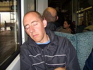 Jay sleeping on the subway.
