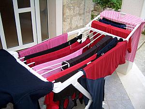 Kelly was still amused at our colorful laundry rack.
