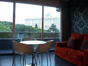 Our hotel room - my 'workspace' and our awesome view of Madrid's Royal Palace.