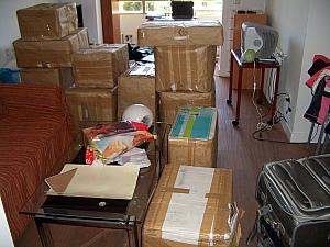 We shipped 12 boxes to Madrid from Croatia. 11 of the 12 made it! Here they all are, stuffed into our studio apartment