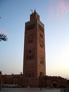 Koutoubia mosque, at dusk. Originally built in the 12 century AD, but it has been rebuilt a couple of times.