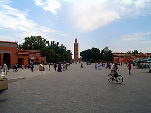 Looking back at the Koutoubia mosque from the Djemaa el Fna (main square).