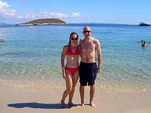 Kelly and Jay at the beach - pleasantly warm water for October!