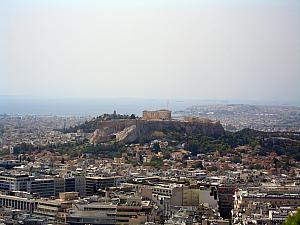 The view of Acropolis from the top of Lykavittos Hill.