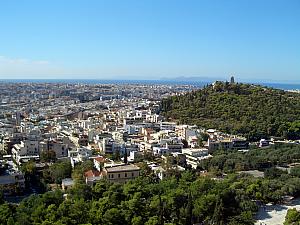View towards Pireaus Port and the Aegean Sea from Acropolis.