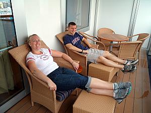 Kyleen and Kevin relaxing on our balcony.