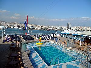 One of the two pools on the ship.