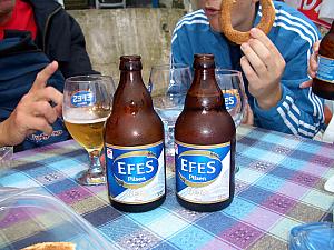 Enjoying a lunch and Turkey's national beer, Efes. Received a positive vedict from the group.
