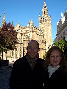 Jay and Kelly in front of Seville's Cathedral