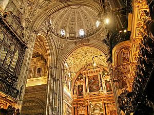 The Mezquita in Cordoba - photo credit to Wikipedia - the Mezquita was originally a mosque, and then the Christians built a cathedral in the middle of it in the 1500s. Weirdos.
