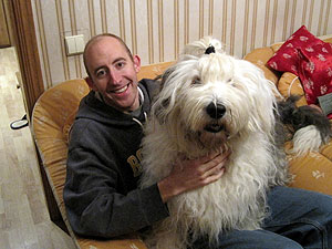 Jay and Baris, the lap dog. He has his hair up because otherwise it covers his hair and he can't see!