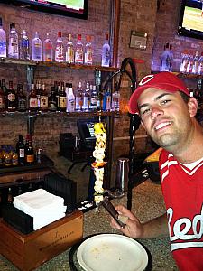 Pete's bachelor party trip to Chicago: Mike and a fantastic chicken kabob.