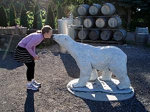 At another winery - Kelly finding her new love -- this was a winery specializing in Icewine - thus the polar bear.