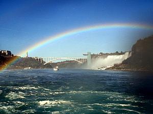 Viewing the falls from the Maid of the Mist ferry boat -- another rainbow!
