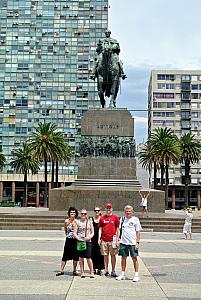 Montevideo - Group photo in a big square, with scraggy apartment buildings in the background. For reference, the presidential palace is directly behind the photographer.