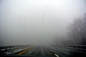 Driving back home - we drove through a nasty snowstorm -- very foggy here