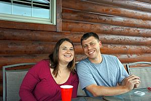 Relaxing at our rented cabin in Hocking Hills: Allison and Brian