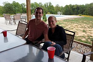 Relaxing at our rented cabin in Hocking Hills: Adam and Katie