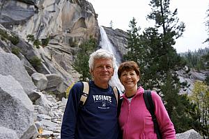 Dad and Mom Klocke in front of Vernal Fall