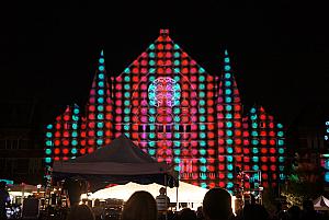 Music Hall lit up for Lumenocity 2013