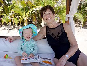 Capri with Grammy on the beach bed