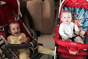 Capri and Kenley playing in their strollers