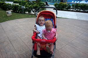 Capri and Kenley sharing a stroller