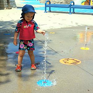Playing at the water station