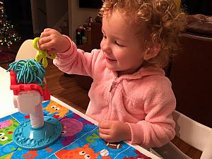 Playing with the play-doh hair kit
