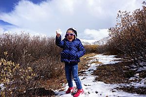 Guanella Pass - Capri had fun playing with the snow! I made a tiny snowman and she stomped on it.